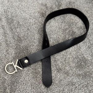 Calvin Klein Black Leather Belt with Silver Buckle